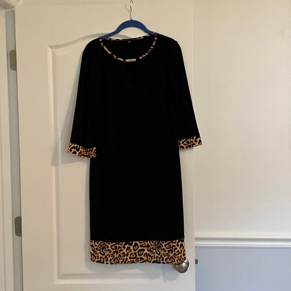 Black Dress with Leopard Print Accents
